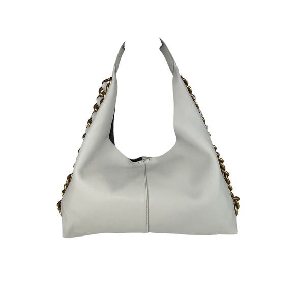 Faux Off White Leather Hobo Bag with Gold Chain Hardware - Picture 3 of 10